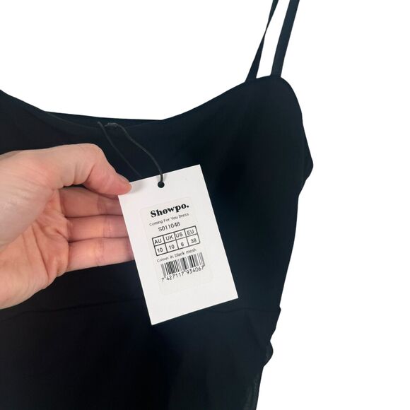 Showpo Coming For You Dress Black Mesh Midi Cocktail Party NWT Womens UK 10 US 6 - Picture 5 of 7